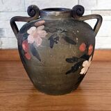 Sculptural vase signed Louis Giraud, Vallauris, hand-painted floral decoration.