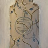 Painting signed “Japanese Kintsugi vase” mixed media + iridescent gold