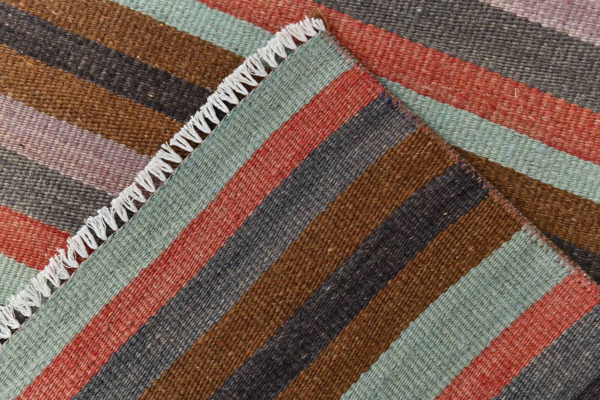 Tapis couloir artisanal, look bohème, couleurs pastel délavées, 415x70Cm