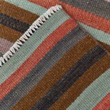 Tapis couloir artisanal, look bohème, couleurs pastel délavées, 415x70Cm