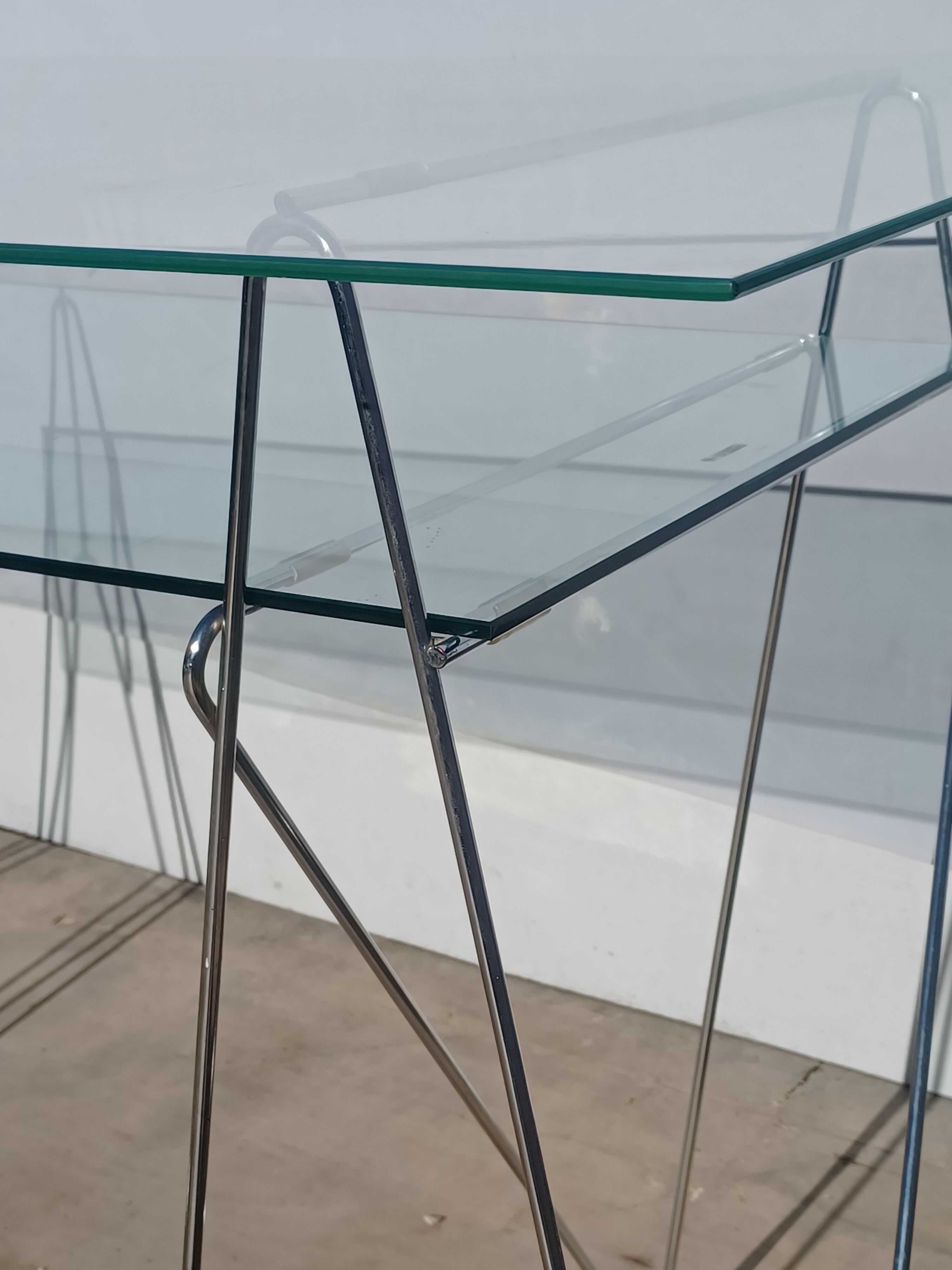 Vintage minimalist desk table steel and glass