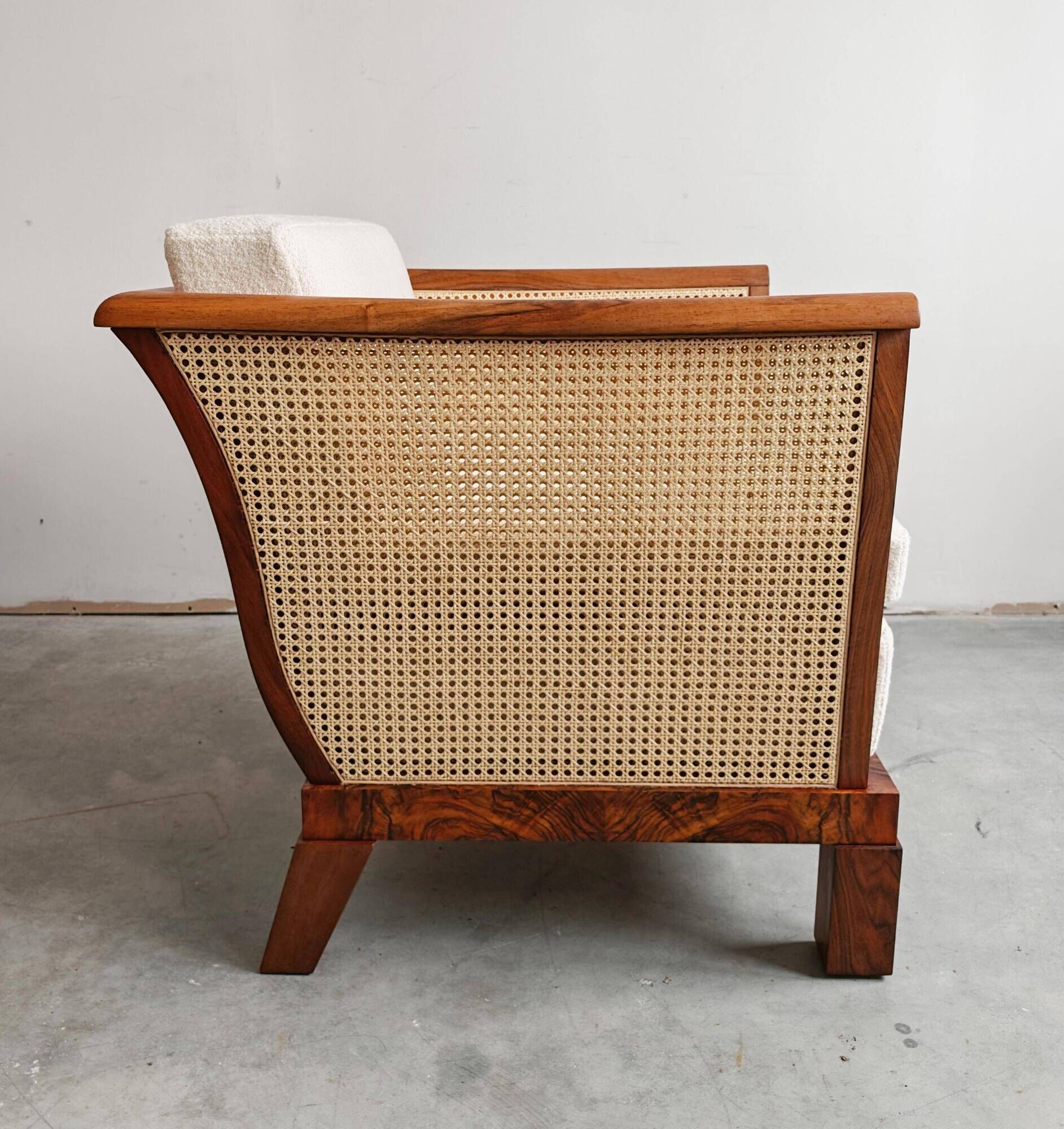 Art Deco club chair in walnut and cane, Austria 1920s