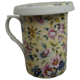 English mug with filter and lid Windsor liberty pattern yellow