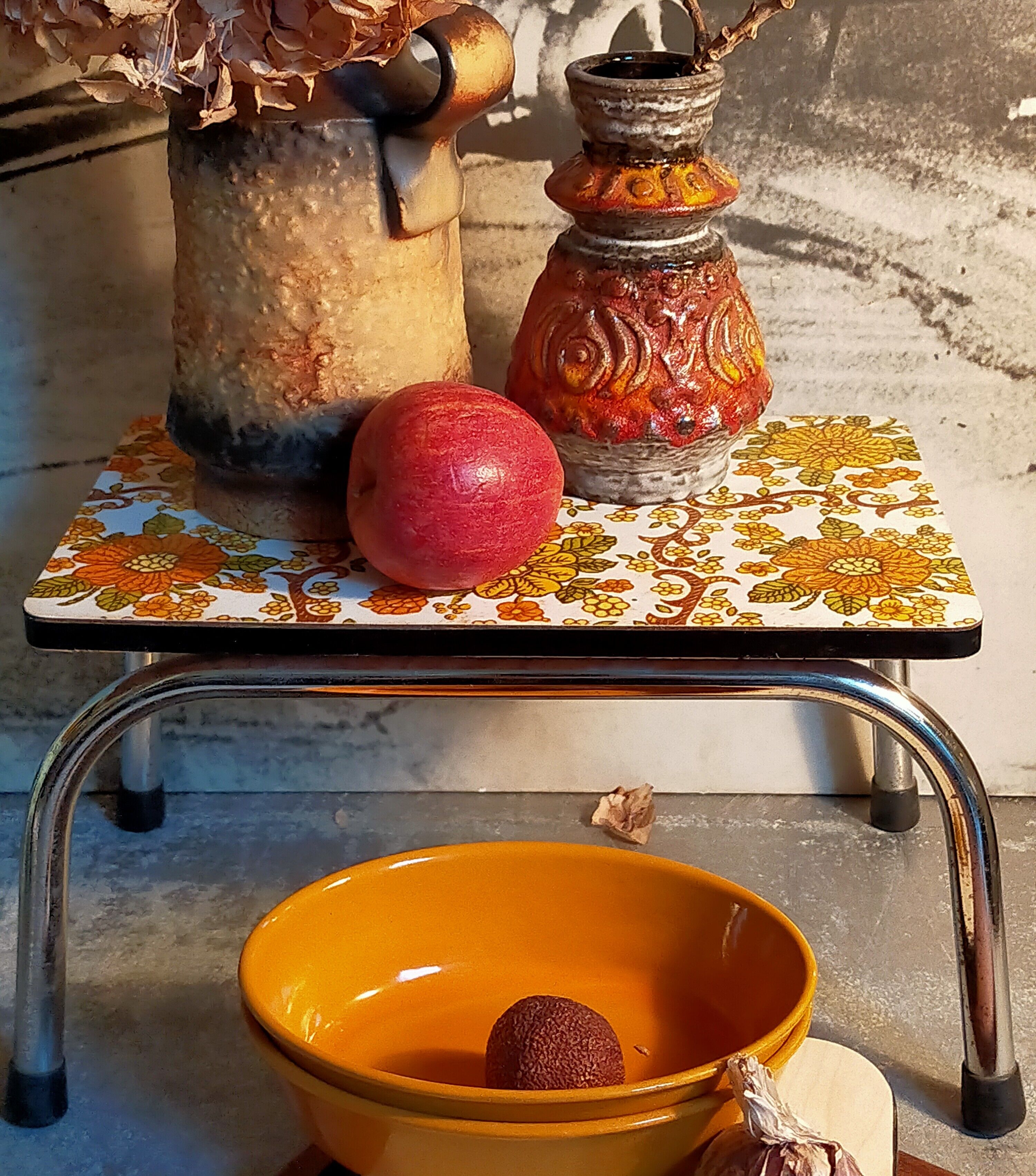Vintage floral formica footrest stool