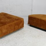 Pair of “tawny” velvet seats. Foam, wood, velvet. Circa 1970