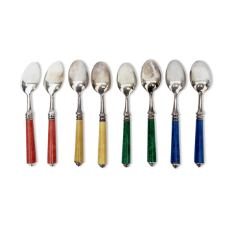 Set of eight enamelled silver spoons
