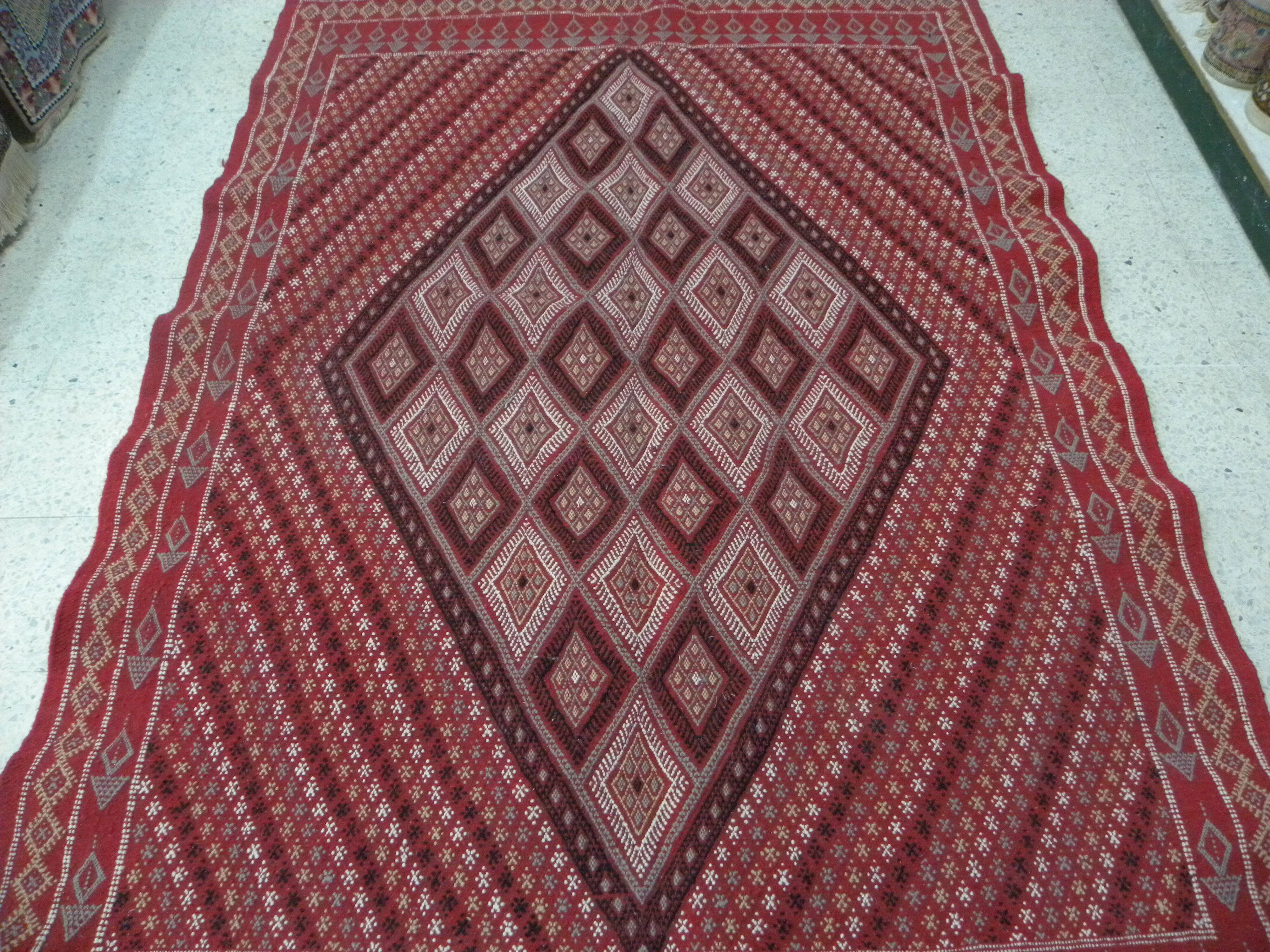 Traditional Ethnic Red Artisan Rug, Geometric Berber Rug