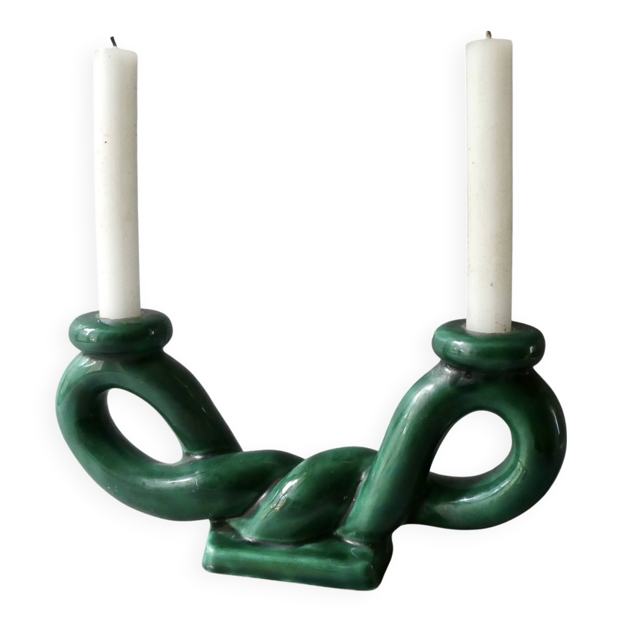 woven ceramic candlestick, slip, 1970s, Vallauris