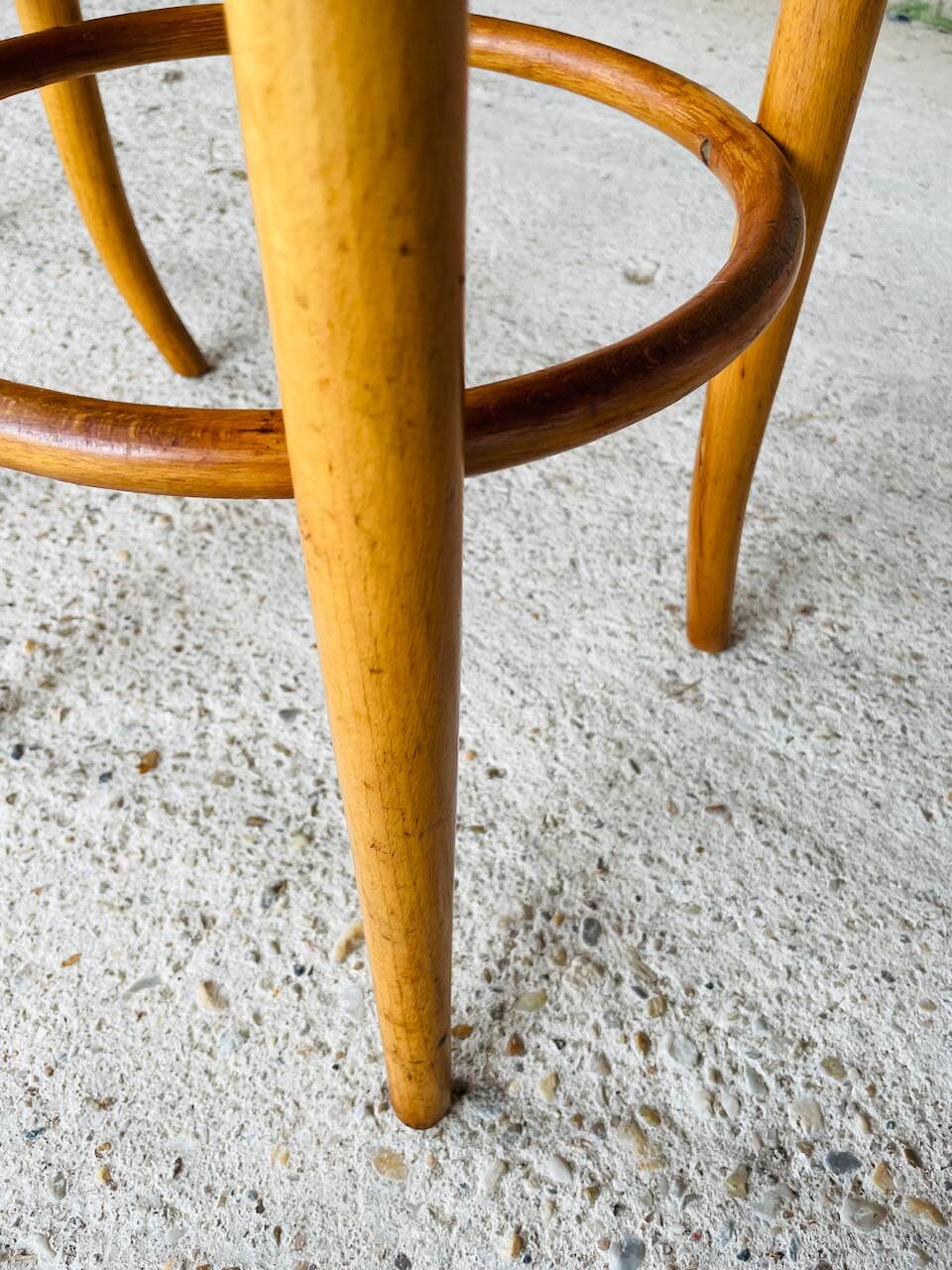 Pair of vintage bar stools, curved wood and cane