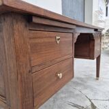 Louis XVI style minister's desk in solid walnut, 4 drawers, old manufacture