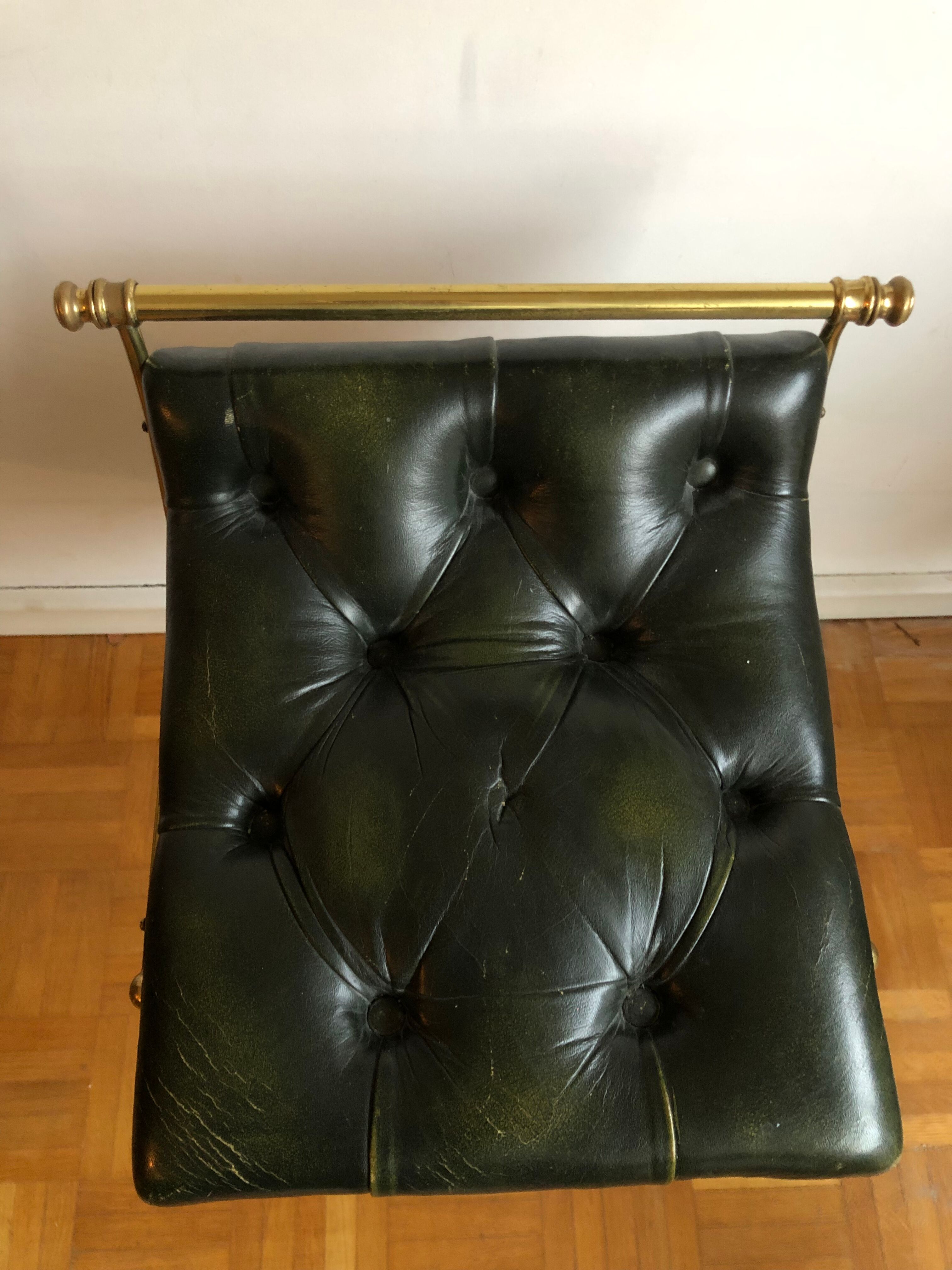 Pair of Chesterfield style brass and leather stools