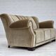 1960s, Danish 3-seater sofa, green furniture velour, oak wood legs.
