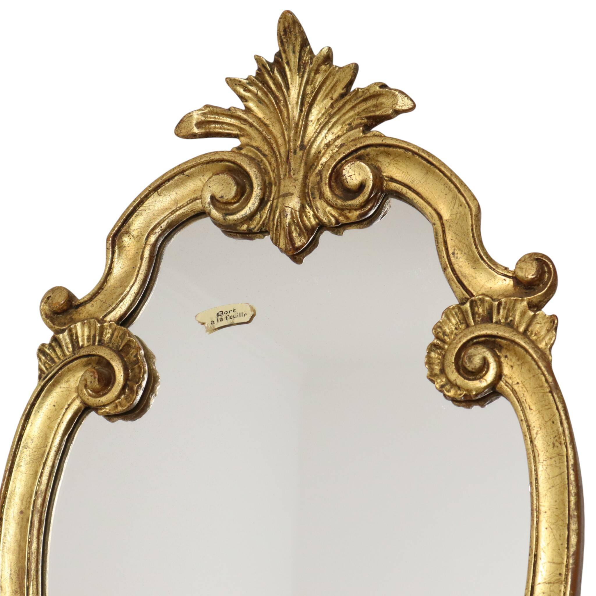 French Baroque-style gold-leaf gilded mirror with crest, 60 cm