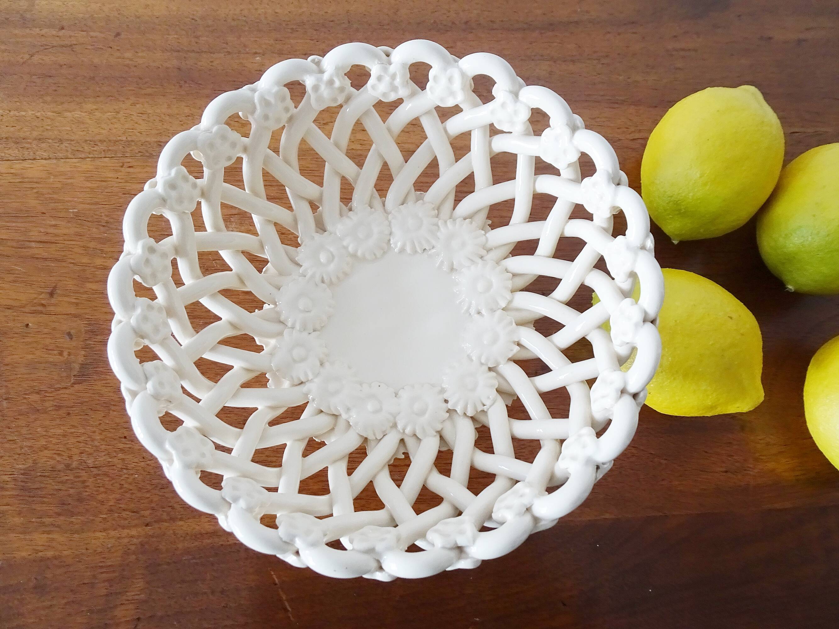 Christophe Pichon Uzes ceramic bowl, Pichon fruit bowl in a woven flower pattern