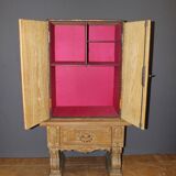 Neoclassical Art Deco cabinet in leather and oak