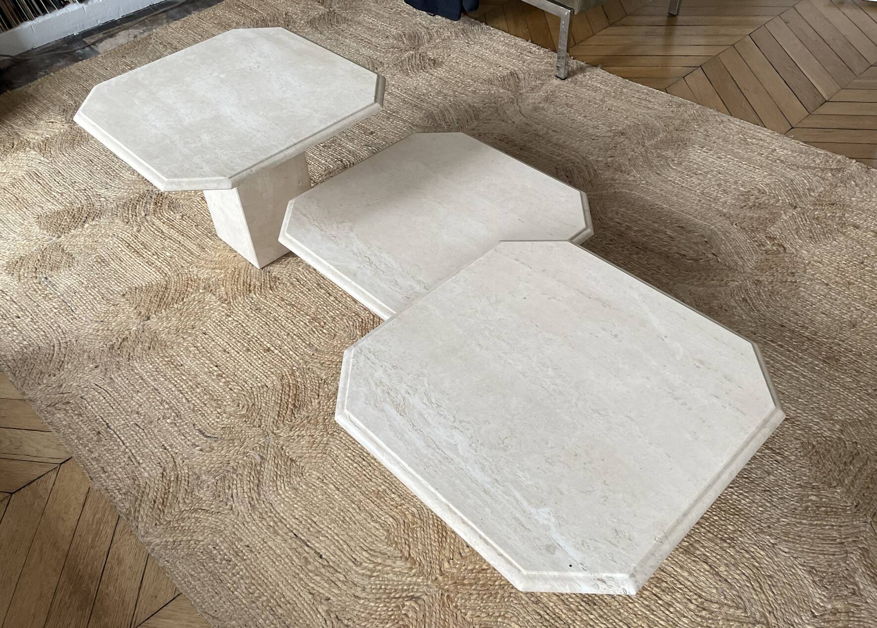 Set of three travertine coffee tables from the 70s