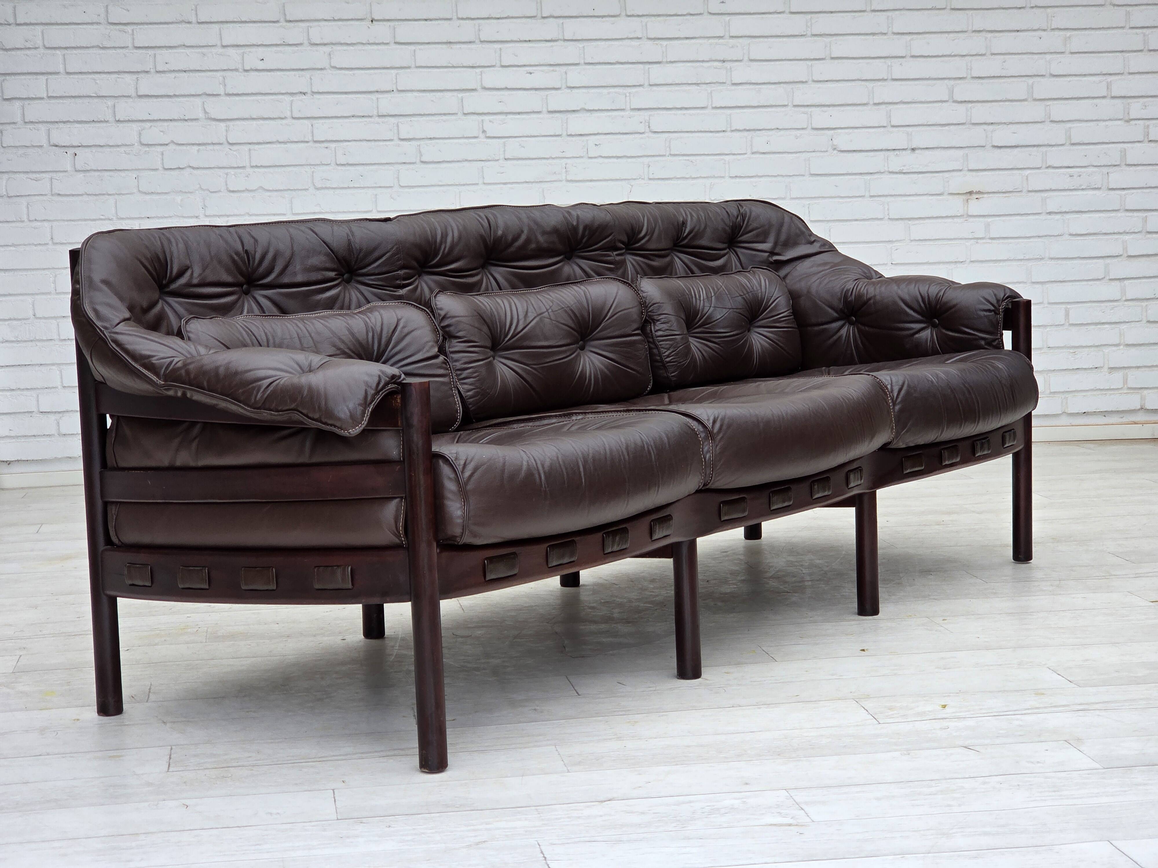 1970s, Scandinavian 3-seater sofa by Arne Norell, furniture leather.