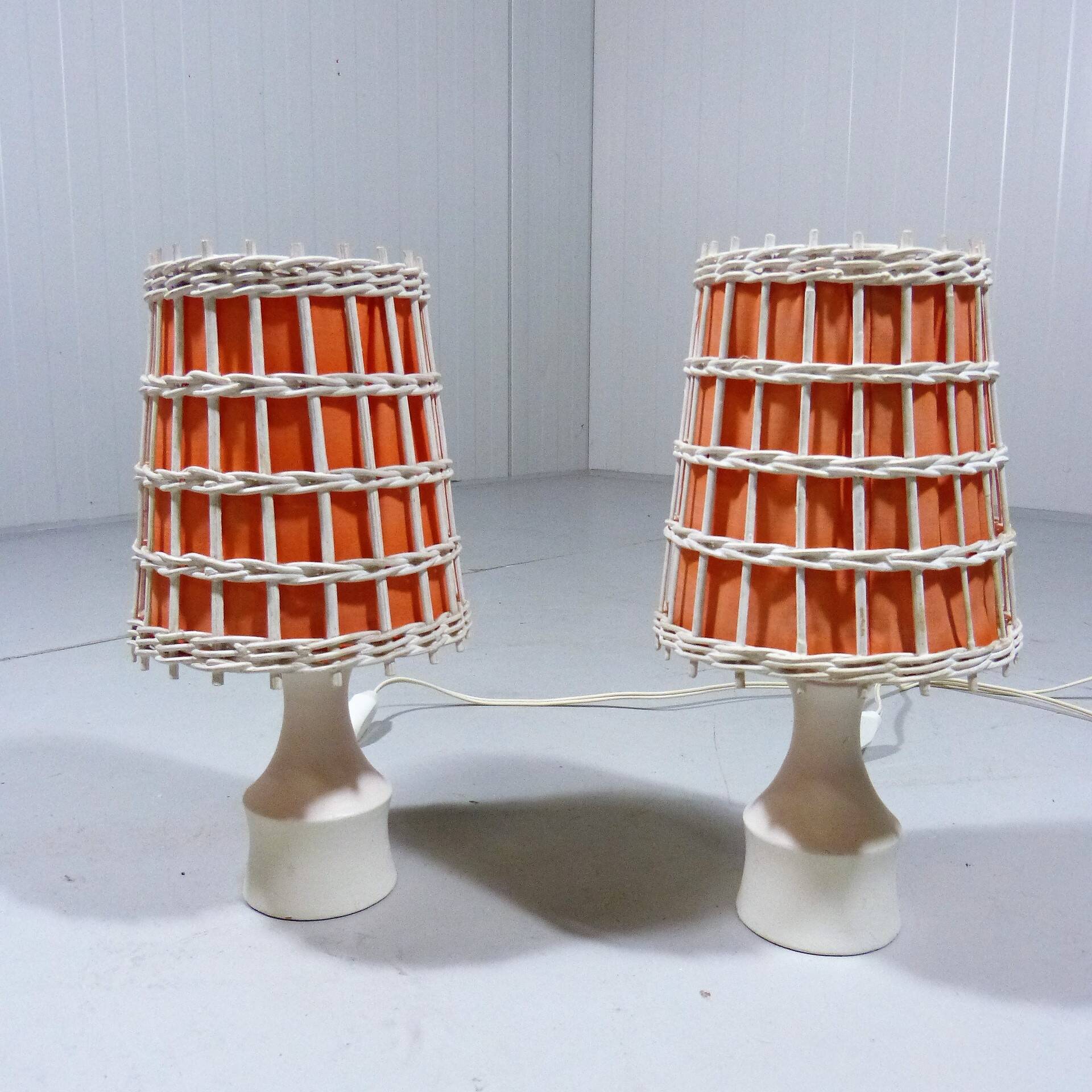 Lampes de chevet ou de table blanches et orange, années 1960