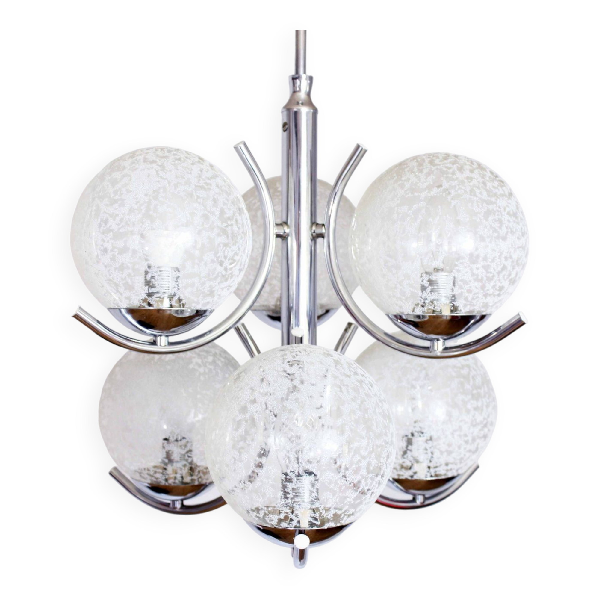 Chandelier in glass and chrome metal 1970