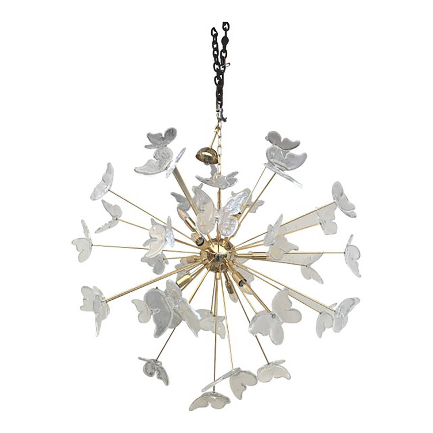 Murano Glass Sputnik Chandelier in Gold 24 Karat and Clear Butterfly