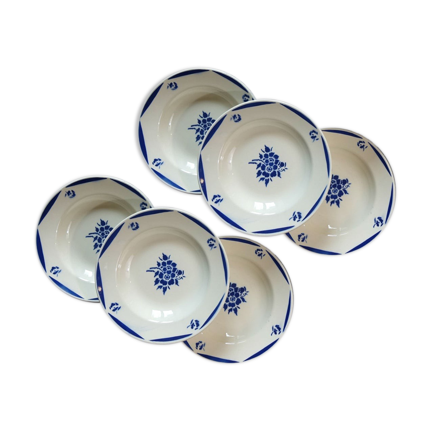 6 hollow plates blue flower pattern - badonviller