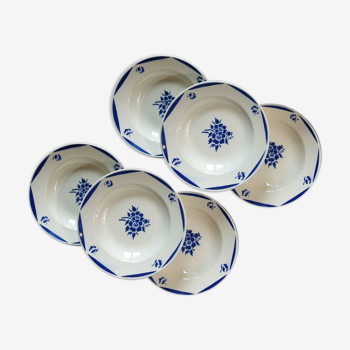 6 assiettes creuses motif fleur bleue - badonviller