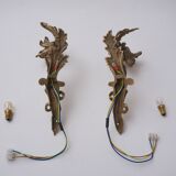 Paire d'appliques murales Art Nouveau antiques en bronze doré à fleurs de lys et feuillages, années 1890, françaises, recâblées