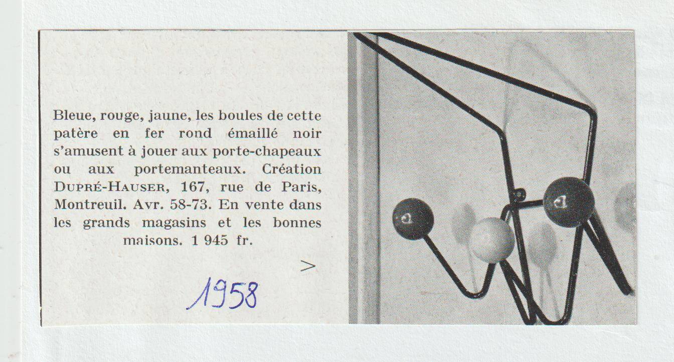 Coat hook; 3 balls - Dupré-Hauser from the 1950s
