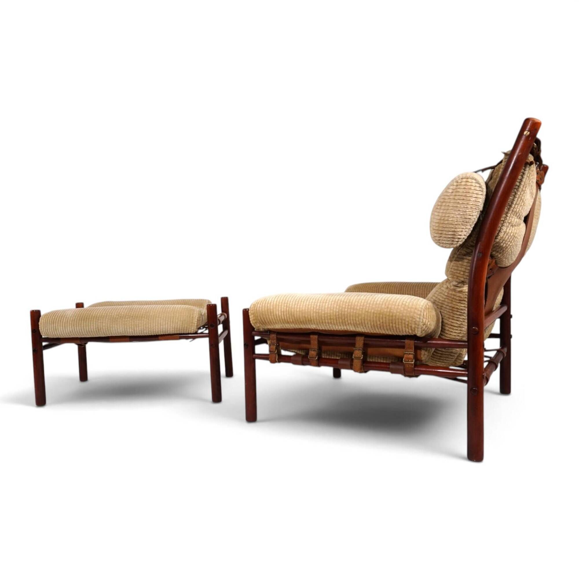 Arne Norell Inca Lounge Chair with Ottoman – Original Cord Upholstery, 1970