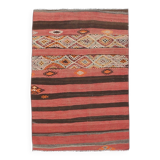 Turkish Red & Brown Striped Vintage Kilim Rug, 87x127Cm