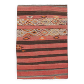 Turkish Red & Brown Striped Vintage Kilim Rug, 87x127Cm
