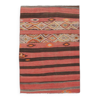 Turkish Red & Brown Striped Vintage Kilim Rug, 87x127Cm