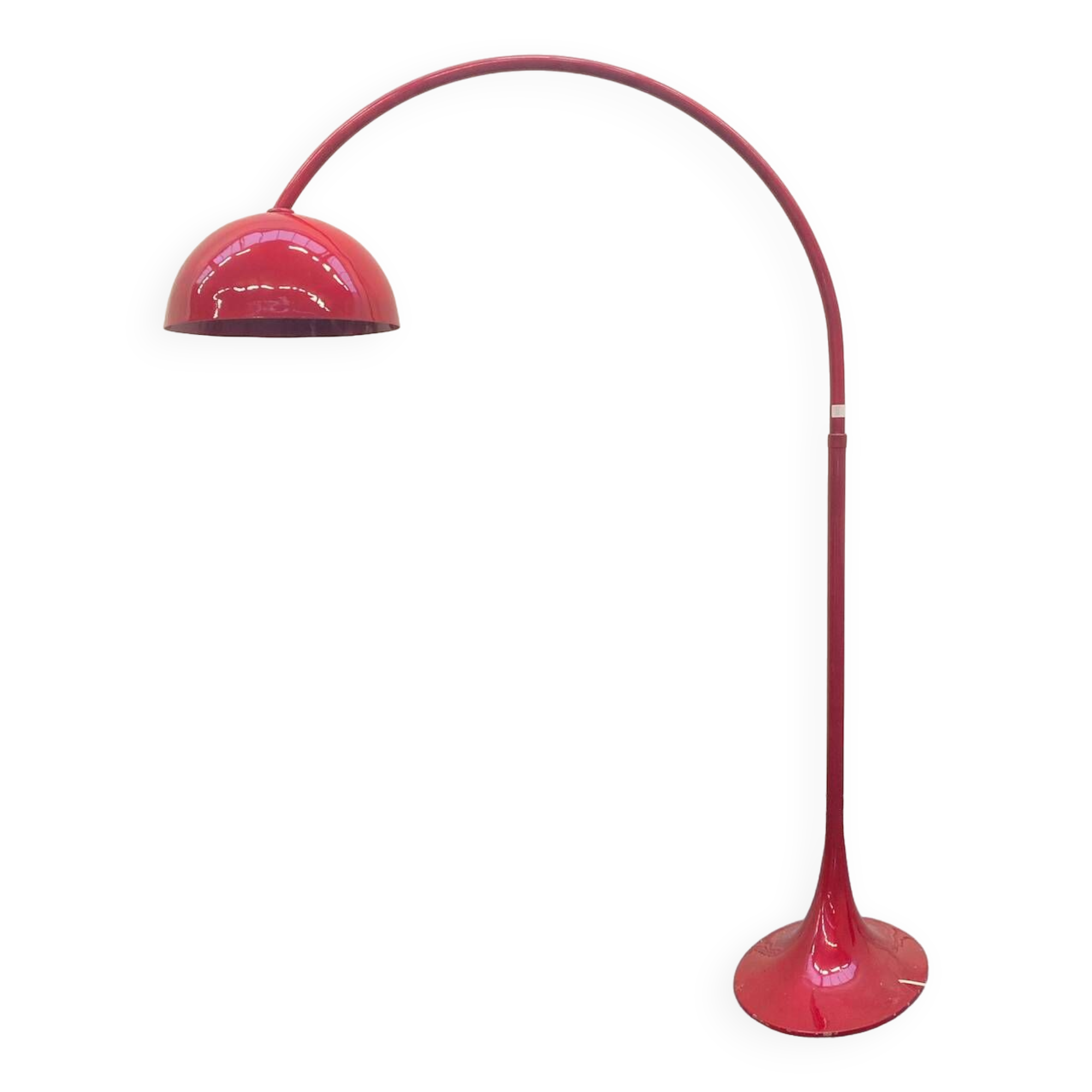 Red arc floor lamp with oval tulip base - italy 1970's