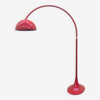 Red arc floor lamp with oval tulip base - italy 1970's