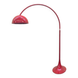 Red arc floor lamp with oval tulip base - italy 1970's