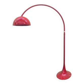 Red arc floor lamp with oval tulip base - italy 1970's