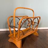 Vintage Wood and Brass Magazine Rack, 1930s