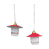 Pair of enamelled sheet metal and glass pendant lights