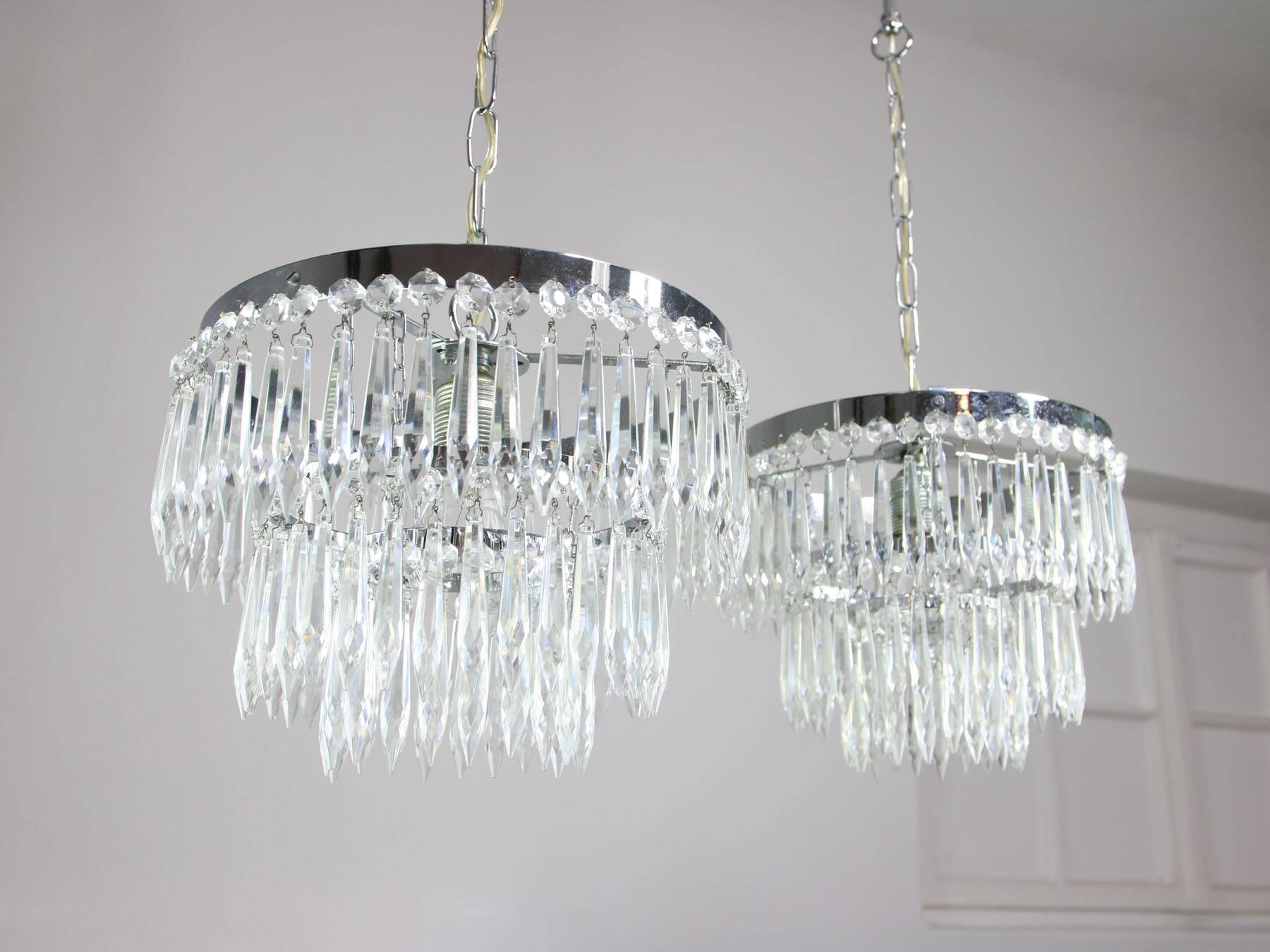 Vintage Italian Crystal & Chrome Chandelier, 1970s