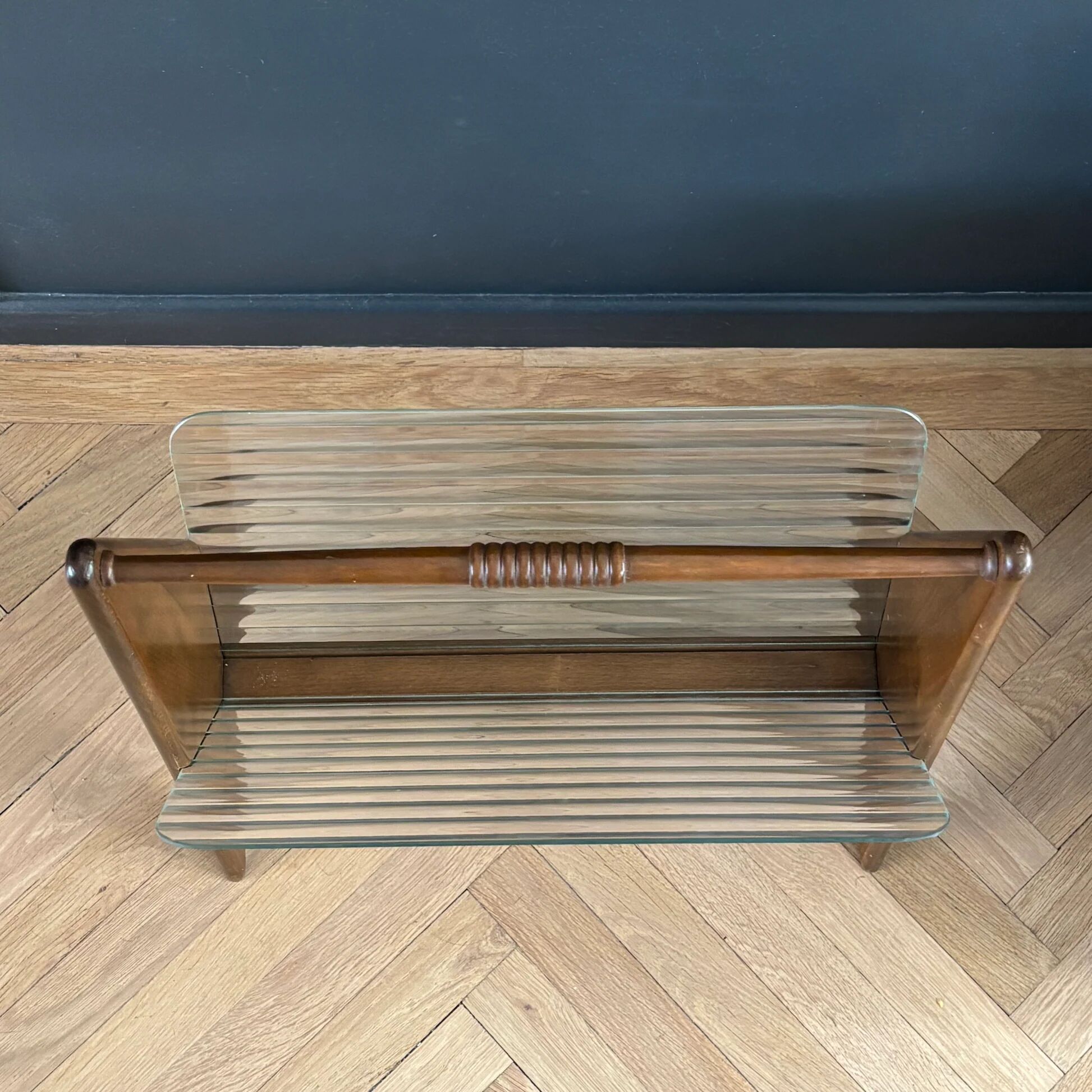 Canelé glass and wood magazine rack - 1950s