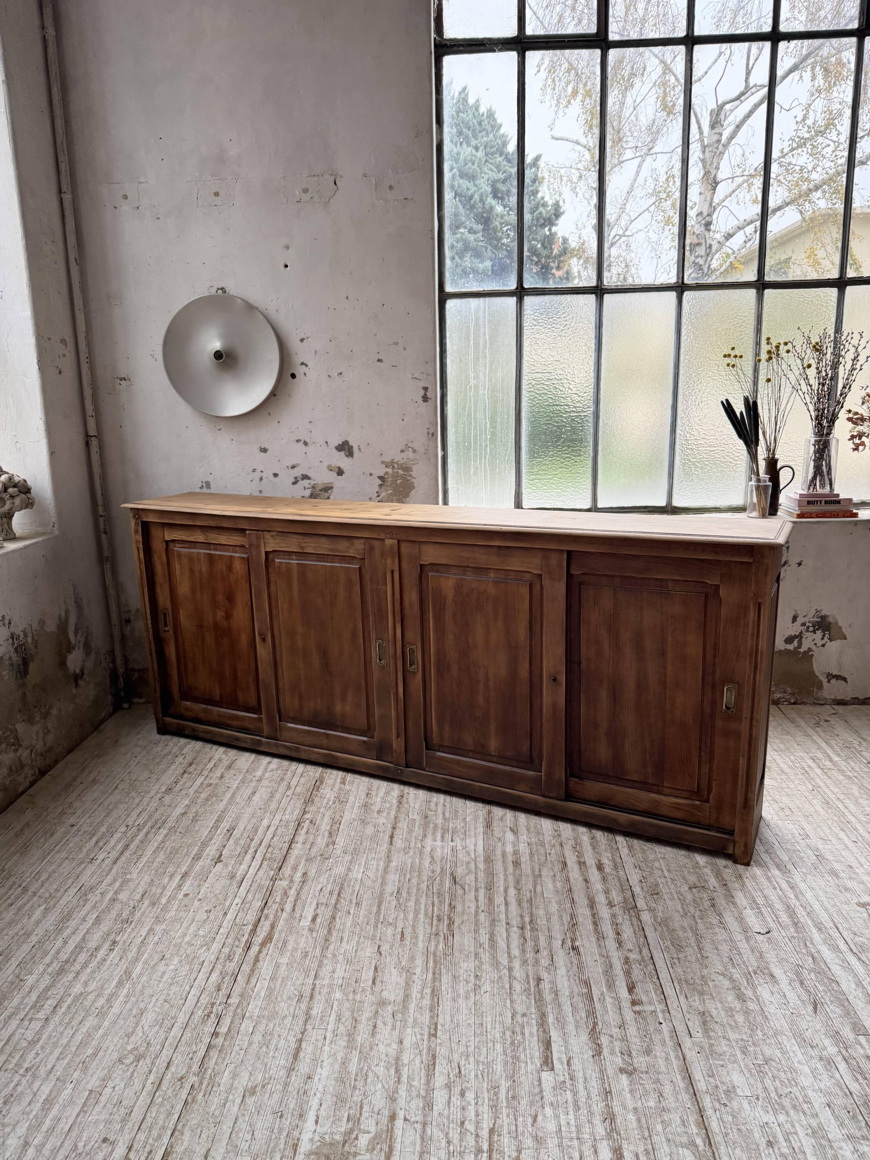 XL oak workshop sideboard with sliding doors from 1900