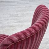 1960s, Danish armchair, original striped red furniture velour.
