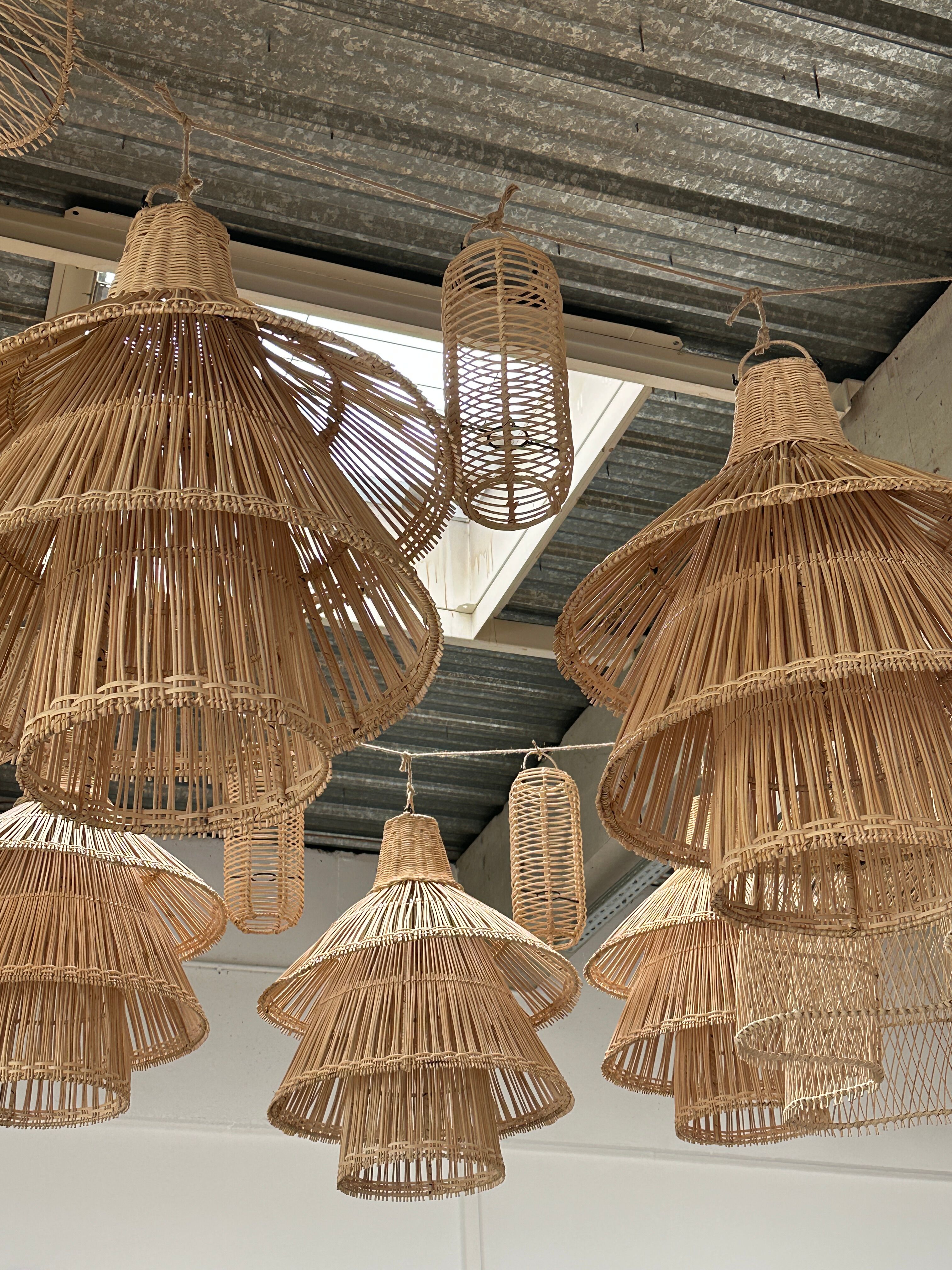 Rattan pendant lamp or light in the shape of an Asian lantern