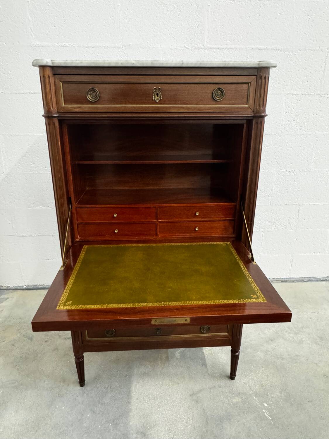 Louis XVI style secretary with marble top