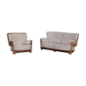 Mid-century oak 'denis' armchair and sofa set Guillerme et Chambron