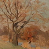 Oil on panel by Félix Labbé XXth riverside ceruse frame