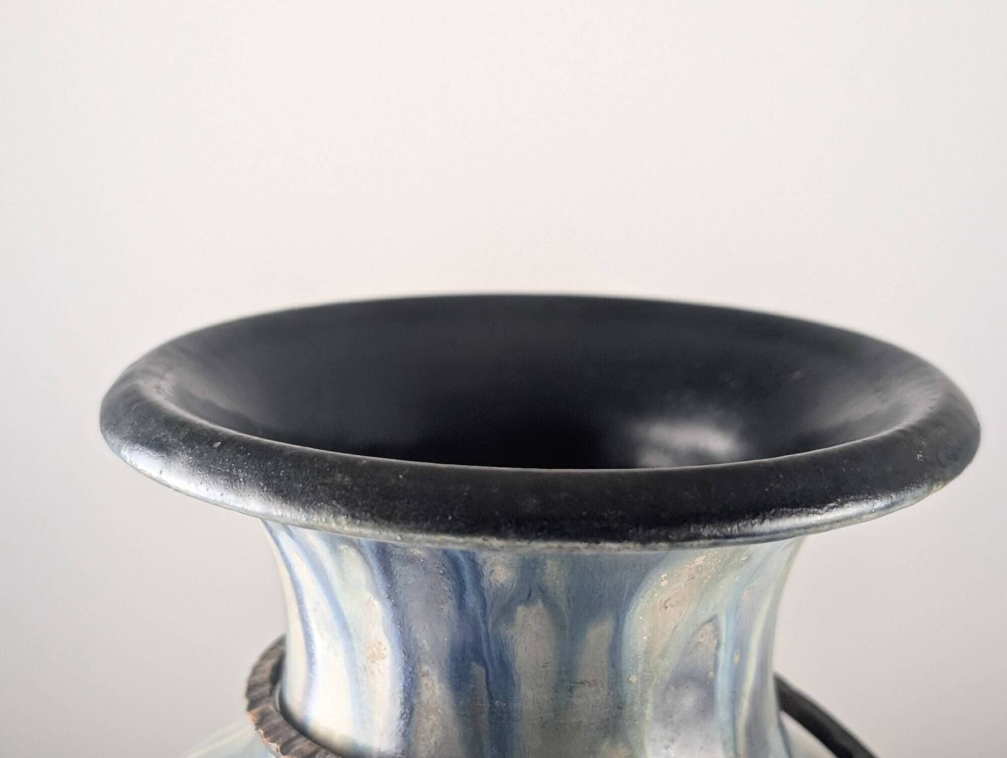 Roger Guérin Belgian Art Deco Stoneware & Wrought Iron Vase 1930s