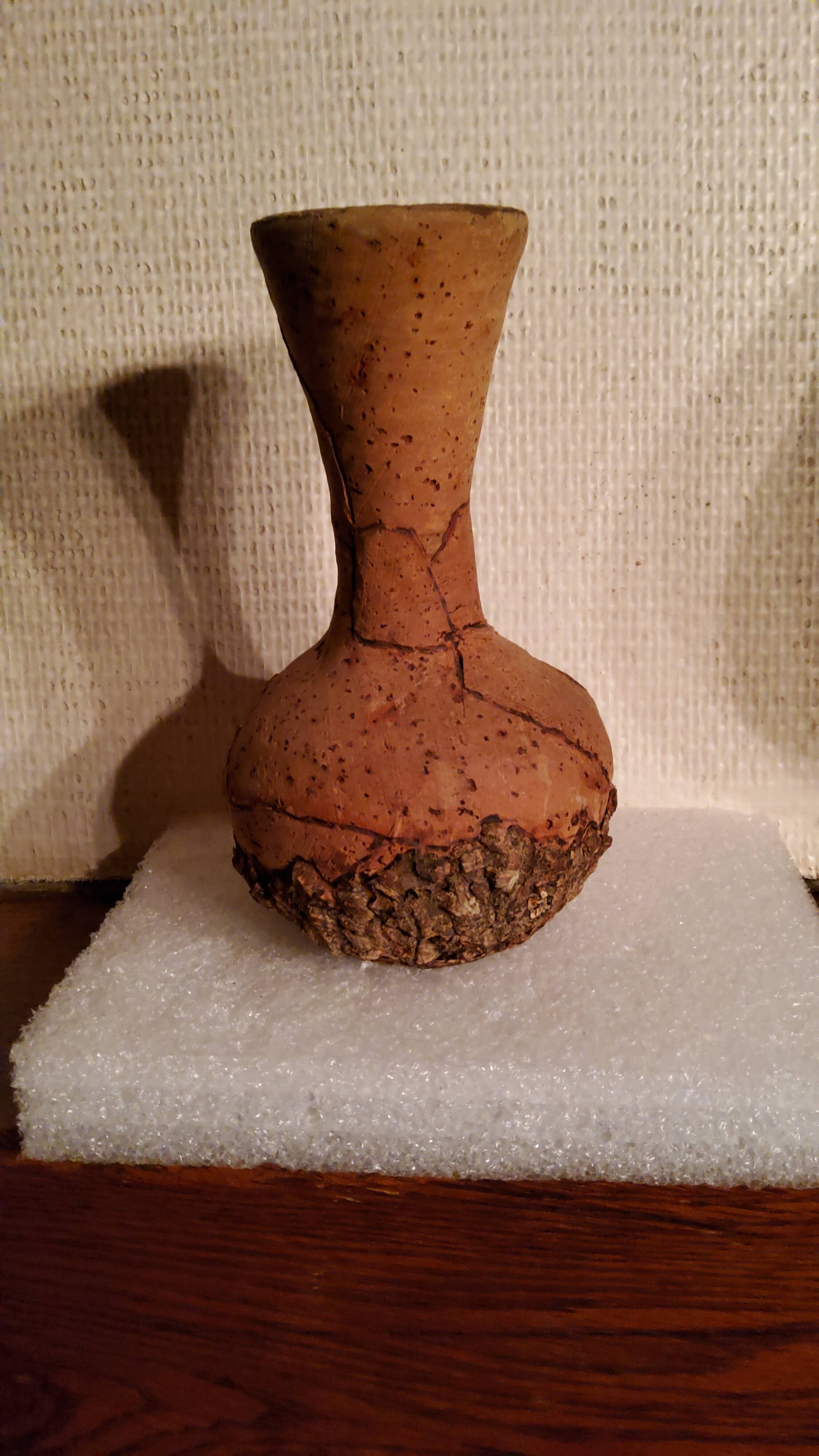 Terracotta vase covered with cork from the 70s