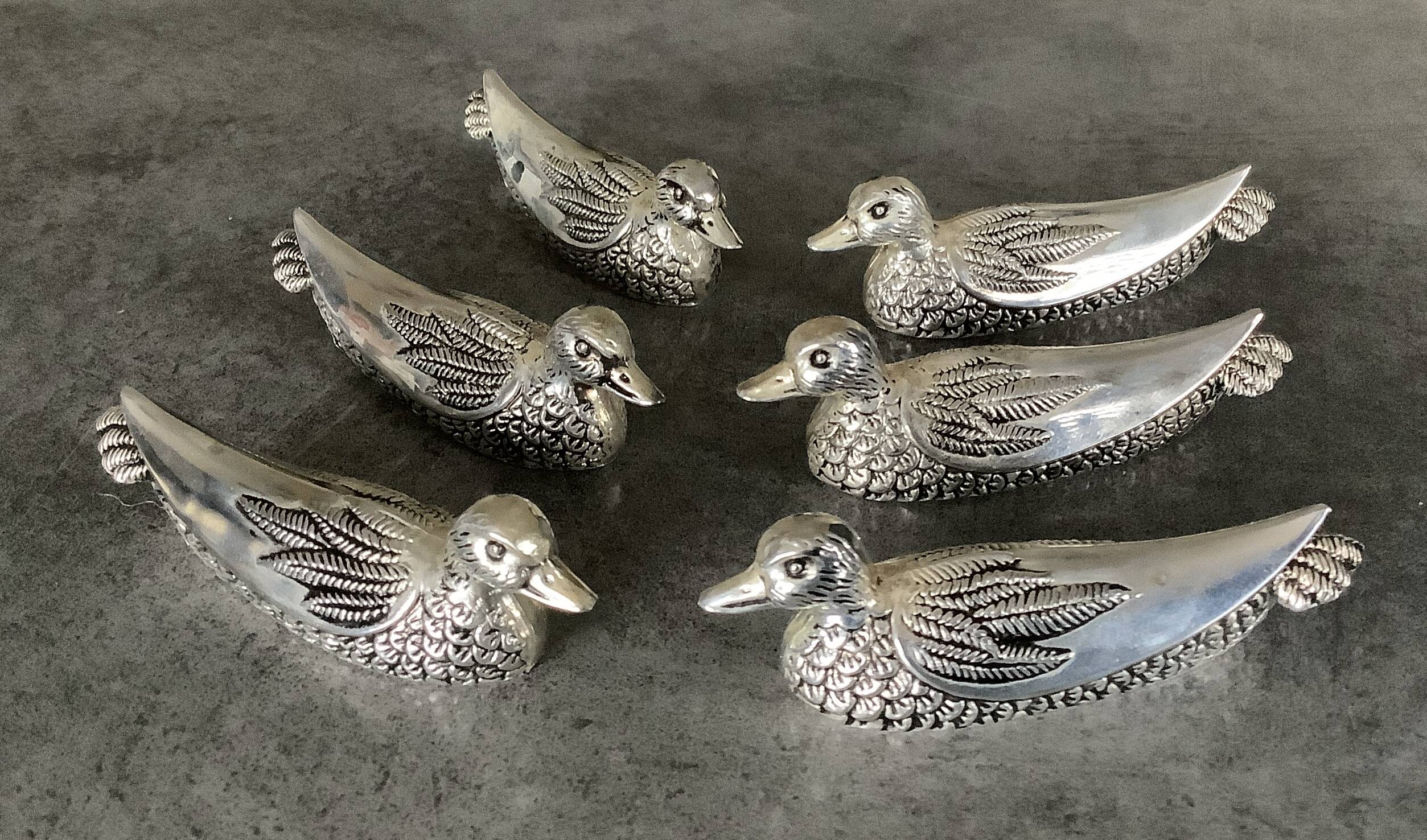Set of 6 Vintage Duck-Shaped Silver-Plated Knife Rests SILEA