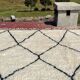 Very large vintage Beni Ouarain rug in cream wool with black diamonds, 426x344cm.